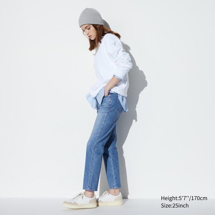 Navy Uniqlo Slim Fit Straight Leg Ankle Length Jeans | JHQTN-5249