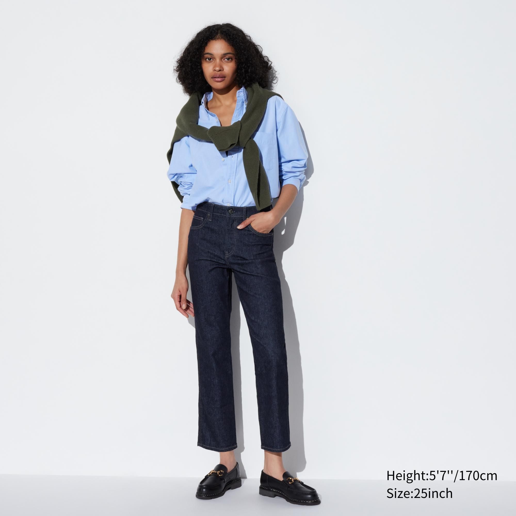Navy Uniqlo Slim Fit Straight Leg Ankle Length Jeans | JHQTN-5249