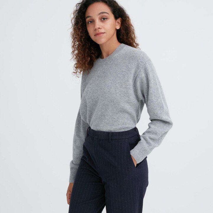 Navy Uniqlo Smart Brushed Striped Ankle Length Trousers | MWPZF-0718