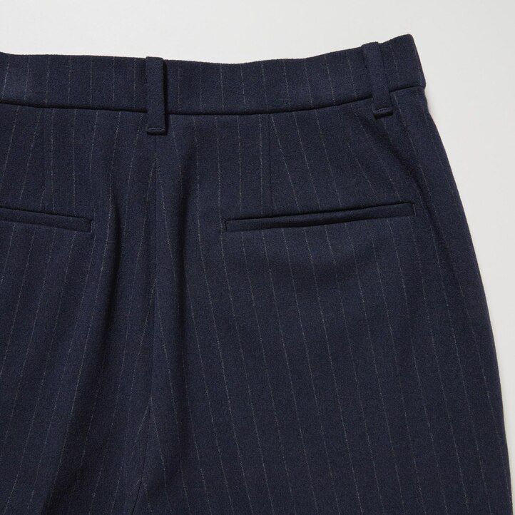 Navy Uniqlo Smart Brushed Striped Ankle Length Trousers | MWPZF-0718