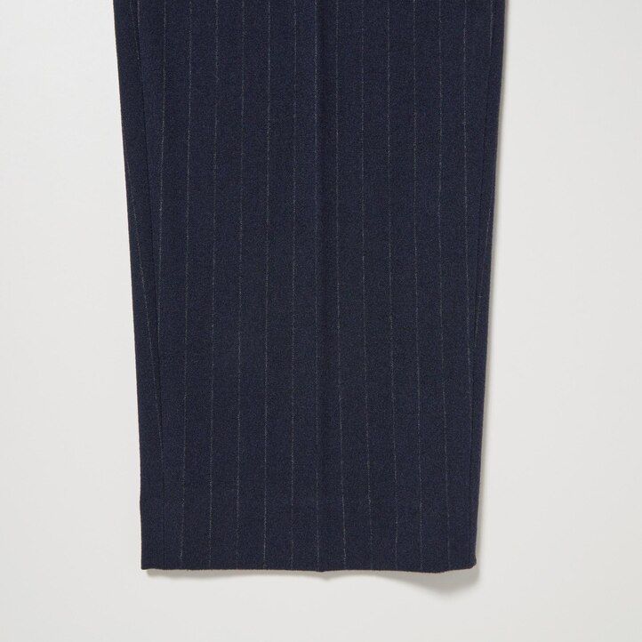 Navy Uniqlo Smart Brushed Striped Ankle Length Trousers | MWPZF-0718