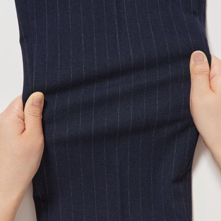 Navy Uniqlo Smart Brushed Striped Ankle Length Trousers | MWPZF-0718