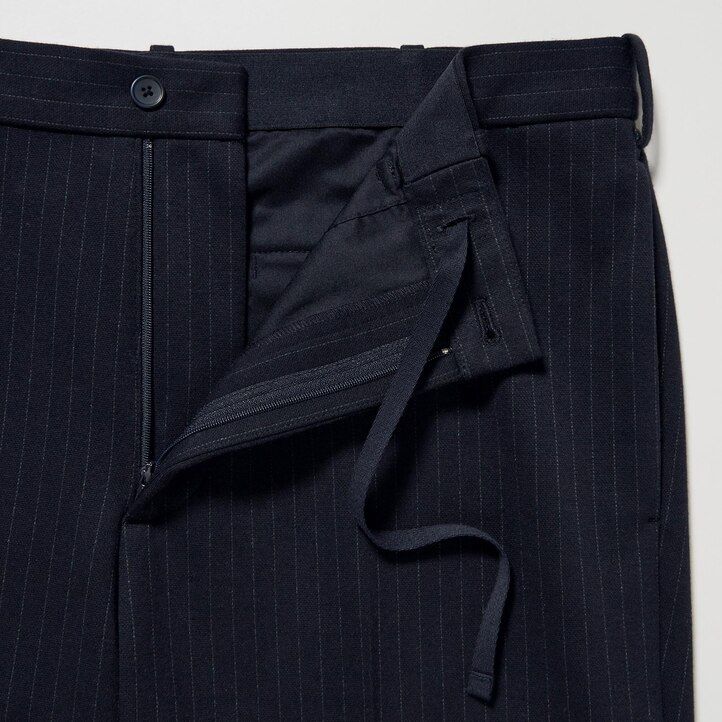 Navy Uniqlo Smart Striped Ankle Length Trousers | PFZWK-5819