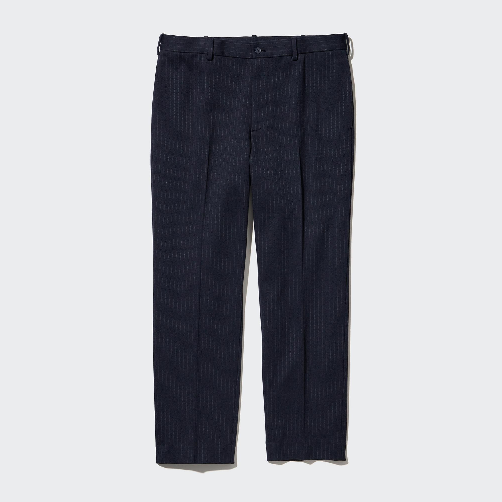 Navy Uniqlo Smart Striped Ankle Length Trousers | PFZWK-5819