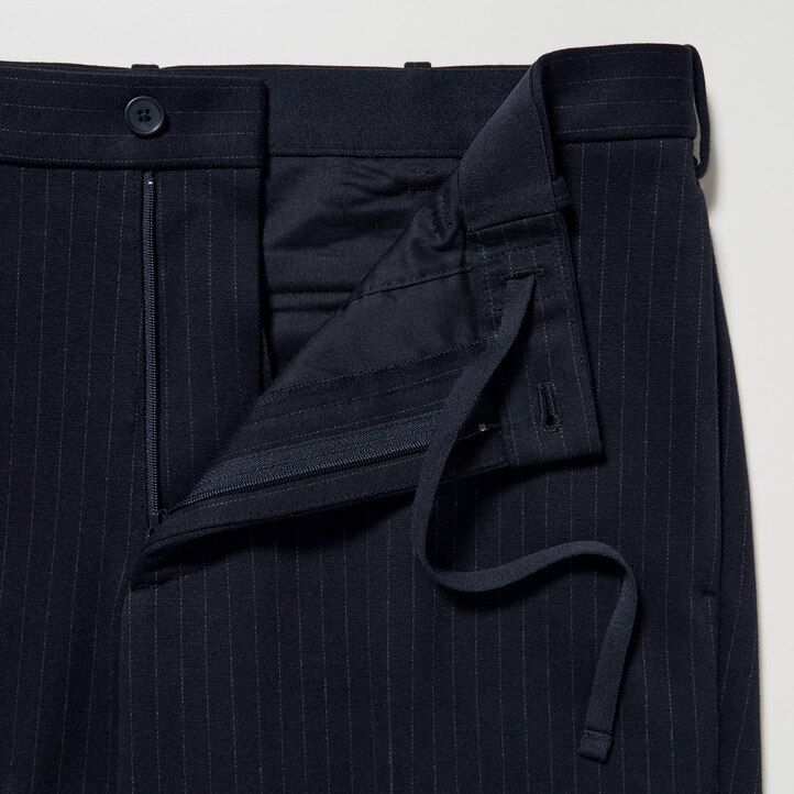 Navy Uniqlo Smart Striped Ankle Length Trousers Long | CWIGU-8462