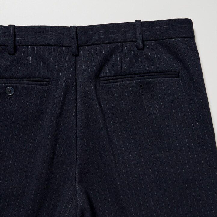 Navy Uniqlo Smart Striped Ankle Length Trousers Long | CWIGU-8462