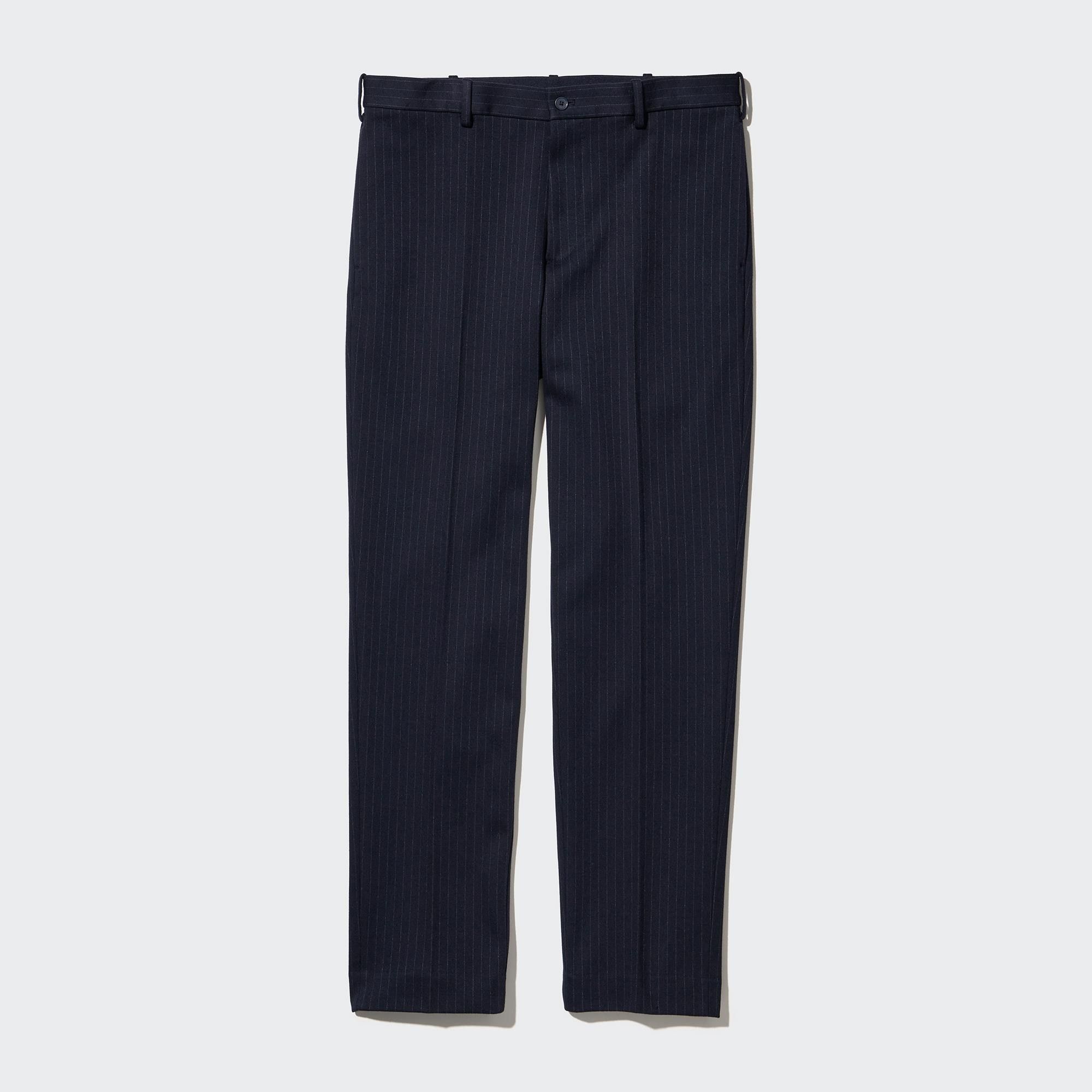 Navy Uniqlo Smart Striped Ankle Length Trousers Long | CWIGU-8462