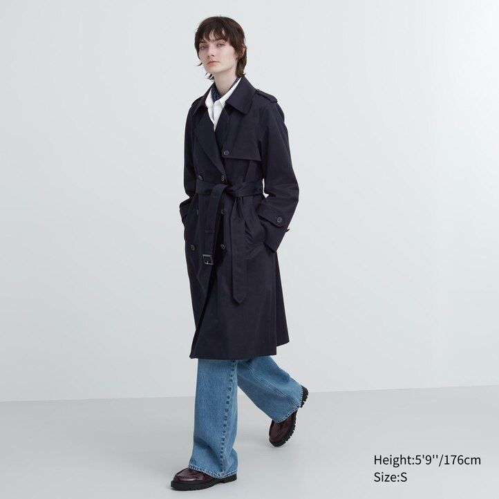 Navy Uniqlo Trench Coat | HTBIF-8931
