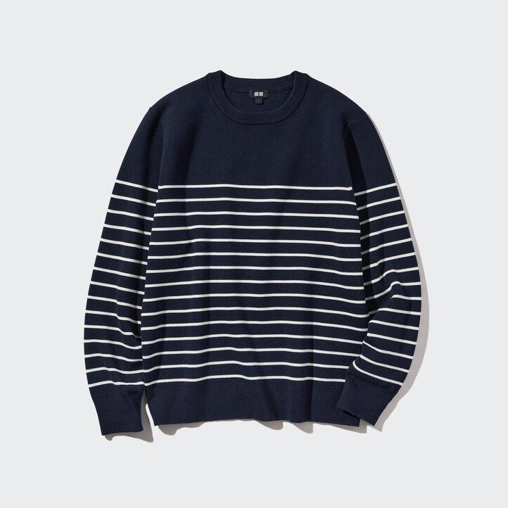 Navy Uniqlo Washable Milano Ribbed Striped Crew Neck Jumper | WDZXS-7368