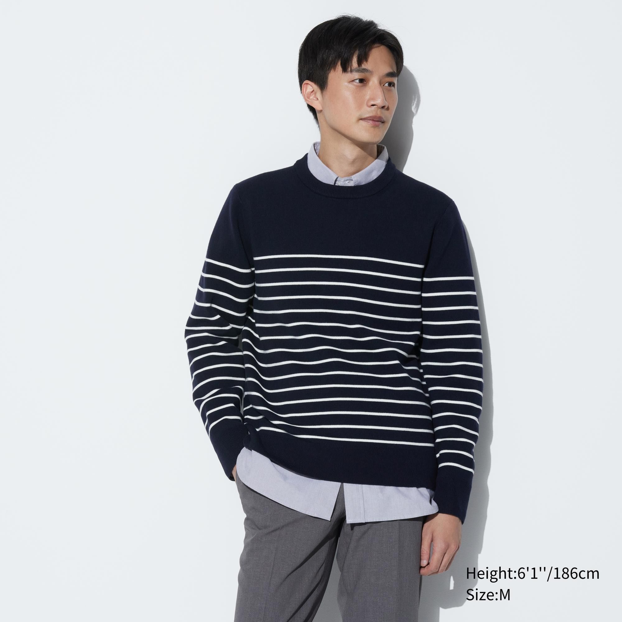 Navy Uniqlo Washable Milano Ribbed Striped Crew Neck Jumper | WDZXS-7368