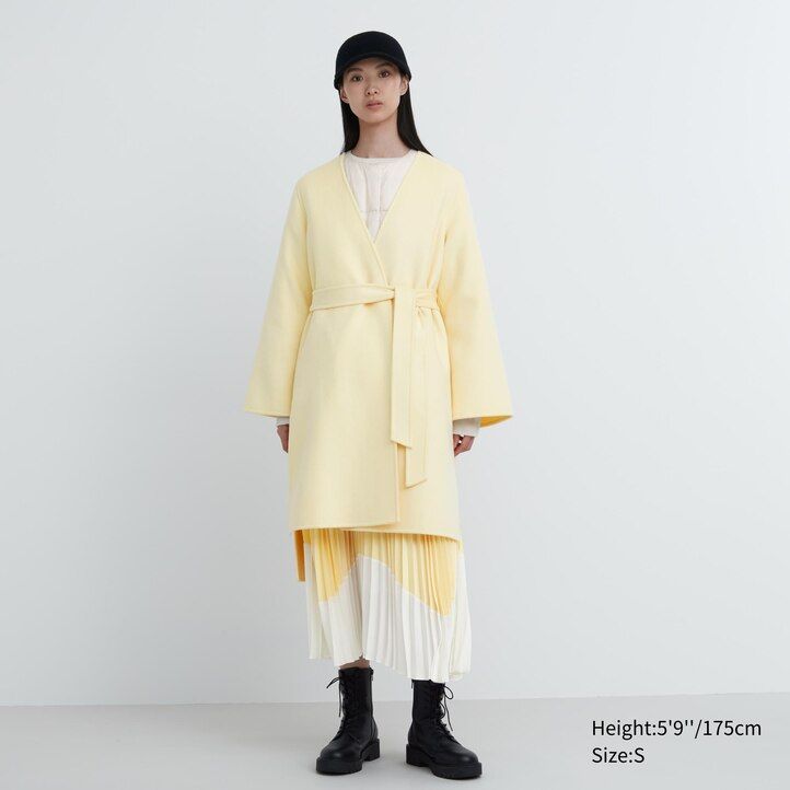 Navy Uniqlo Wool Blend Wrap Coat | AKXPY-6980