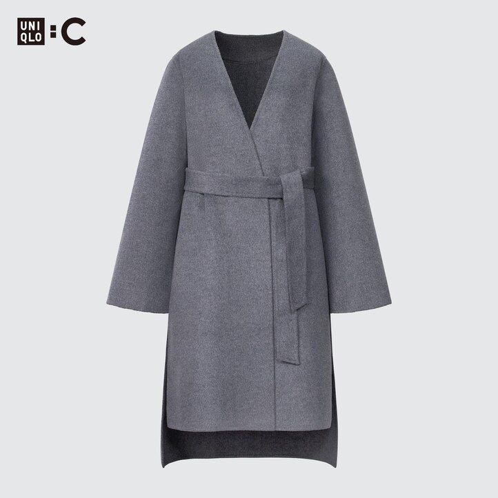 Navy Uniqlo Wool Blend Wrap Coat | AKXPY-6980