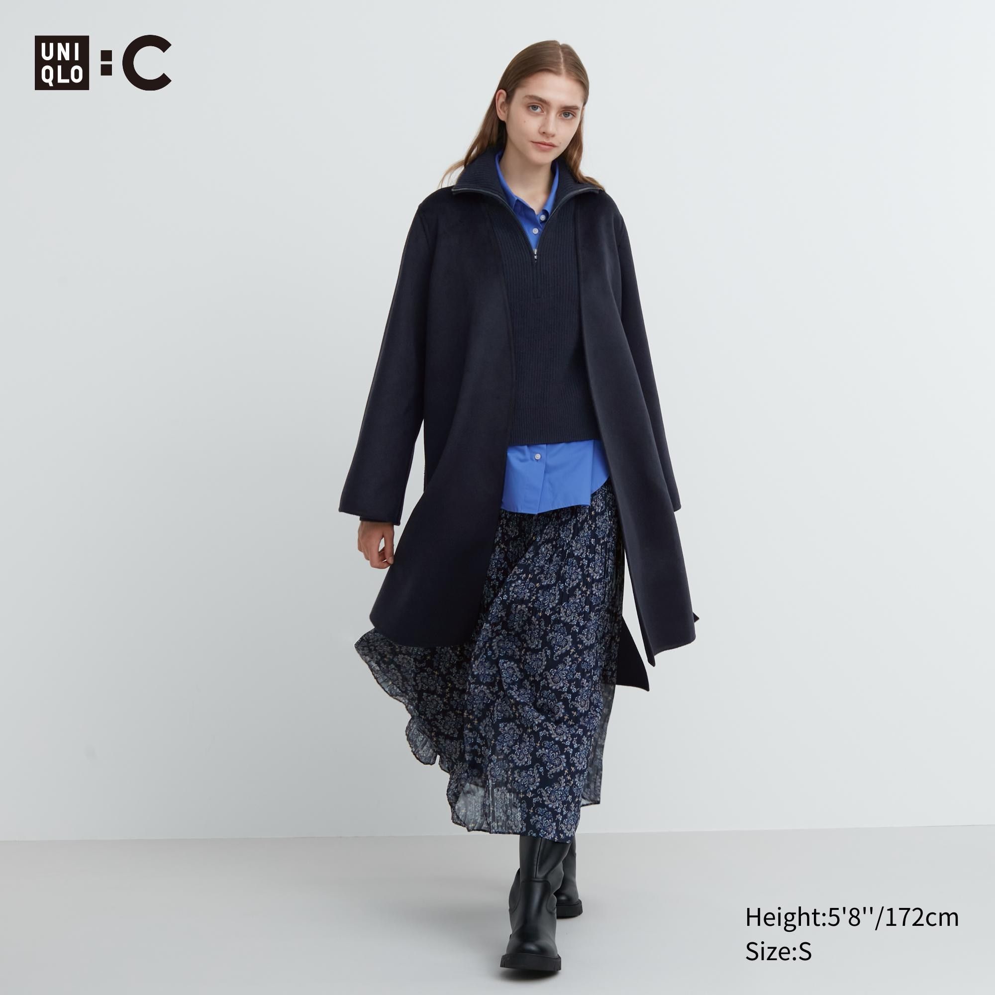 Navy Uniqlo Wool Blend Wrap Coat | AKXPY-6980