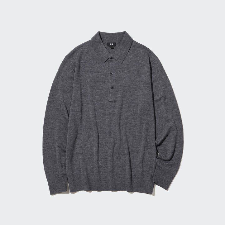 Olive Uniqlo 100pct Extra Fine Merino Knitted Long Sleeved Polo Shirt | PEVZU-5618