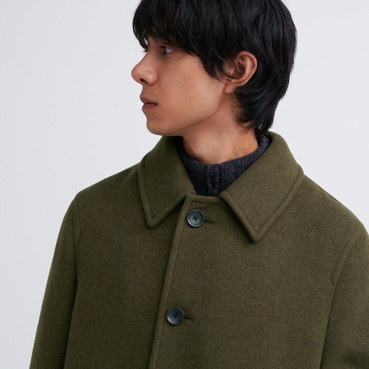 Olive Uniqlo Balmacaan Coat | RKQAN-1283