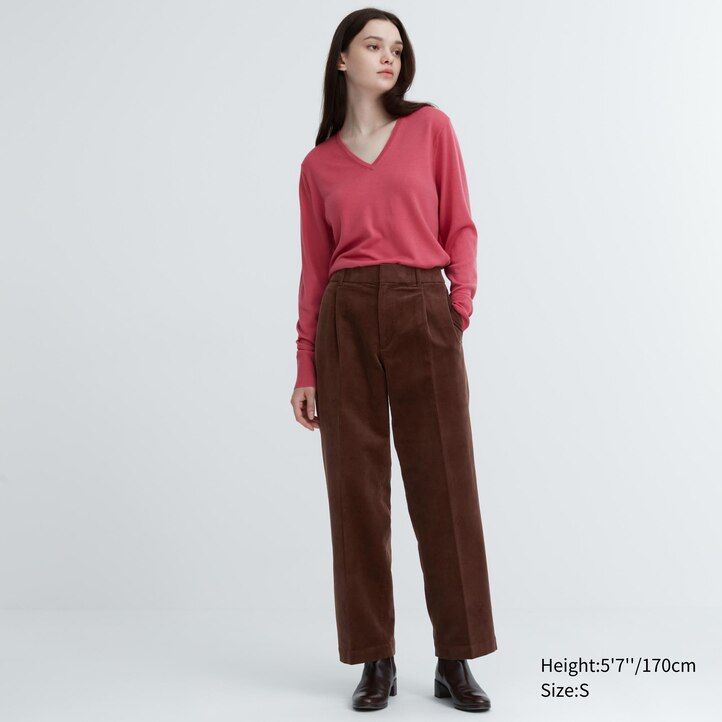 Olive Uniqlo Corduroy Pleated Wide Leg Trousers | NDQLF-8275