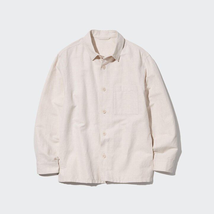 Olive Uniqlo Cotton Linen Overshirt | EHJTZ-7940