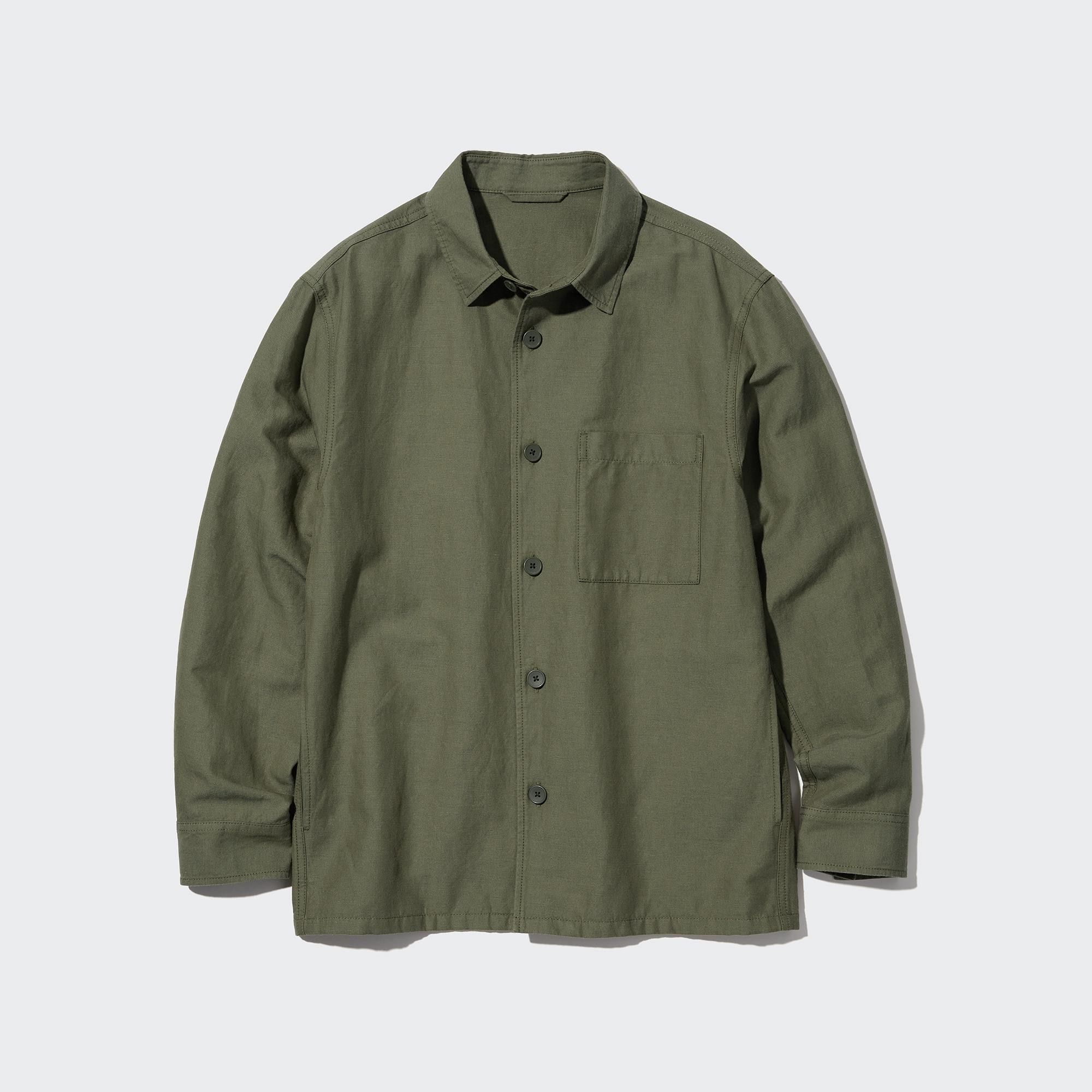 Olive Uniqlo Cotton Linen Overshirt | EHJTZ-7940