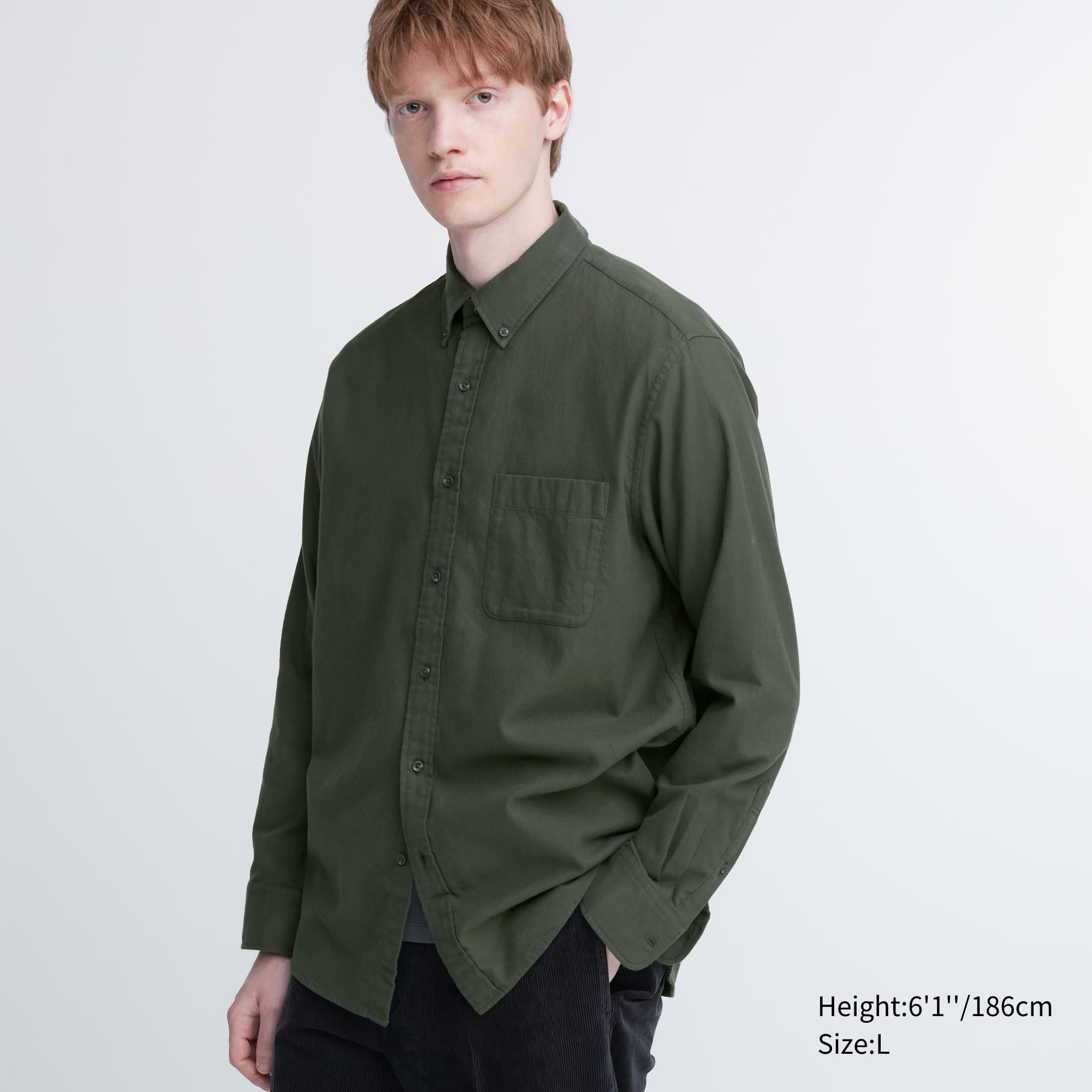 Olive Uniqlo Flannel Regular FiT-Shirt | KOMGV-8097