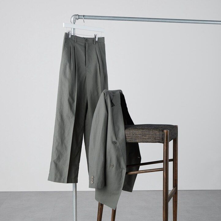 Olive Uniqlo Linen Blend Pleated Wide Leg Trousers | EBNCT-7081