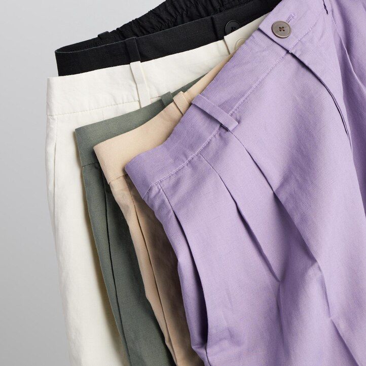 Olive Uniqlo Linen Blend Pleated Wide Leg Trousers | EBNCT-7081
