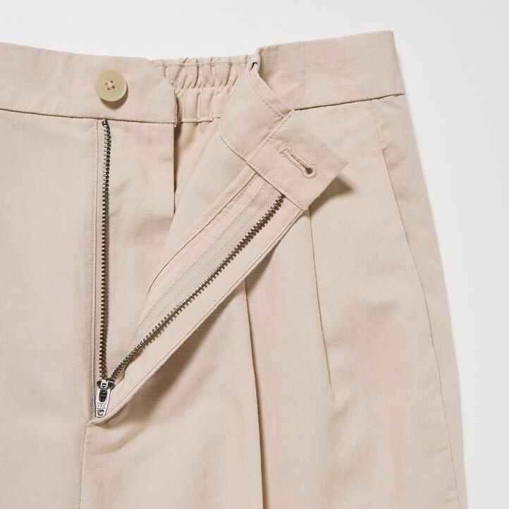 Olive Uniqlo Linen Blend Pleated Wide Leg Trousers | EBNCT-7081