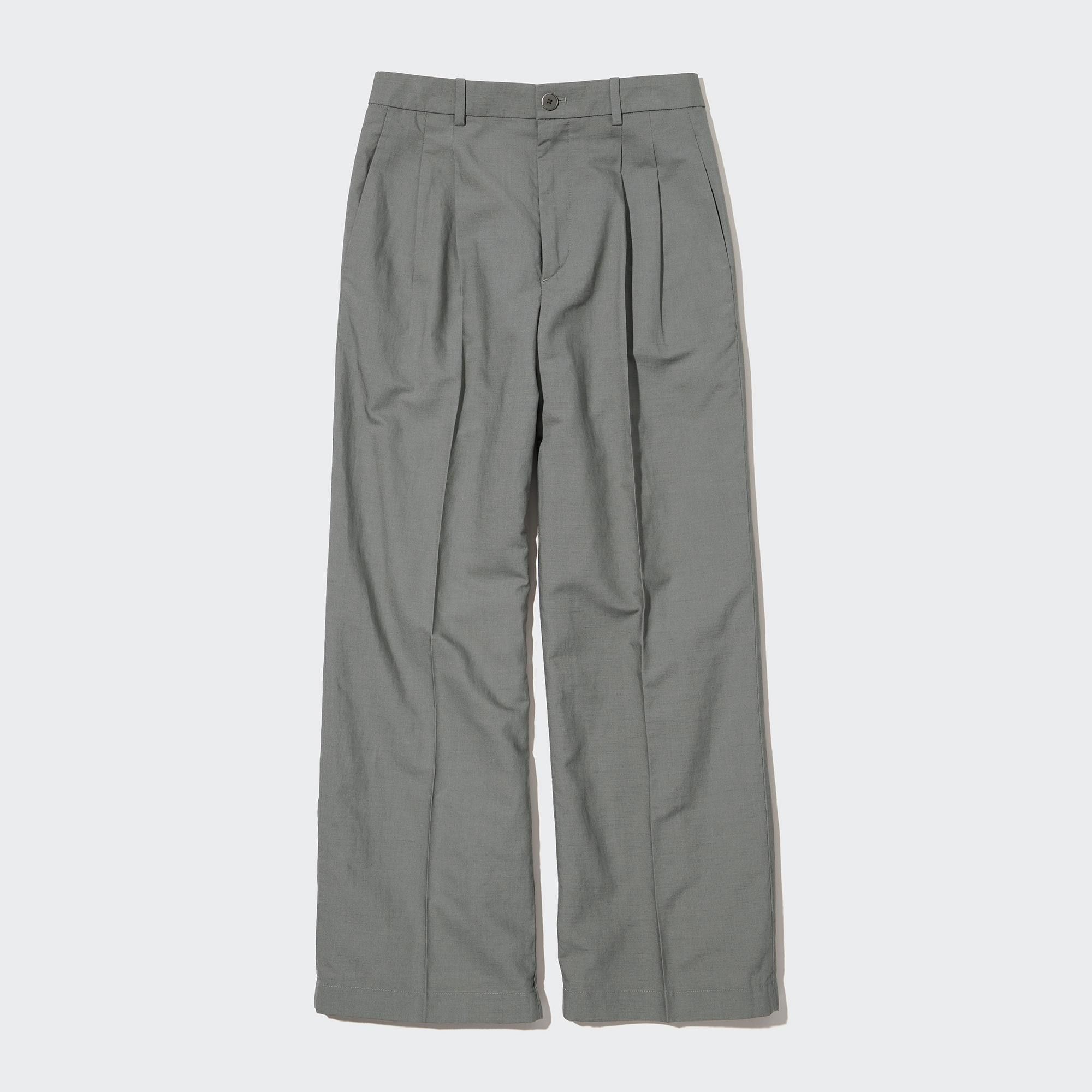 Olive Uniqlo Linen Blend Pleated Wide Leg Trousers | EBNCT-7081