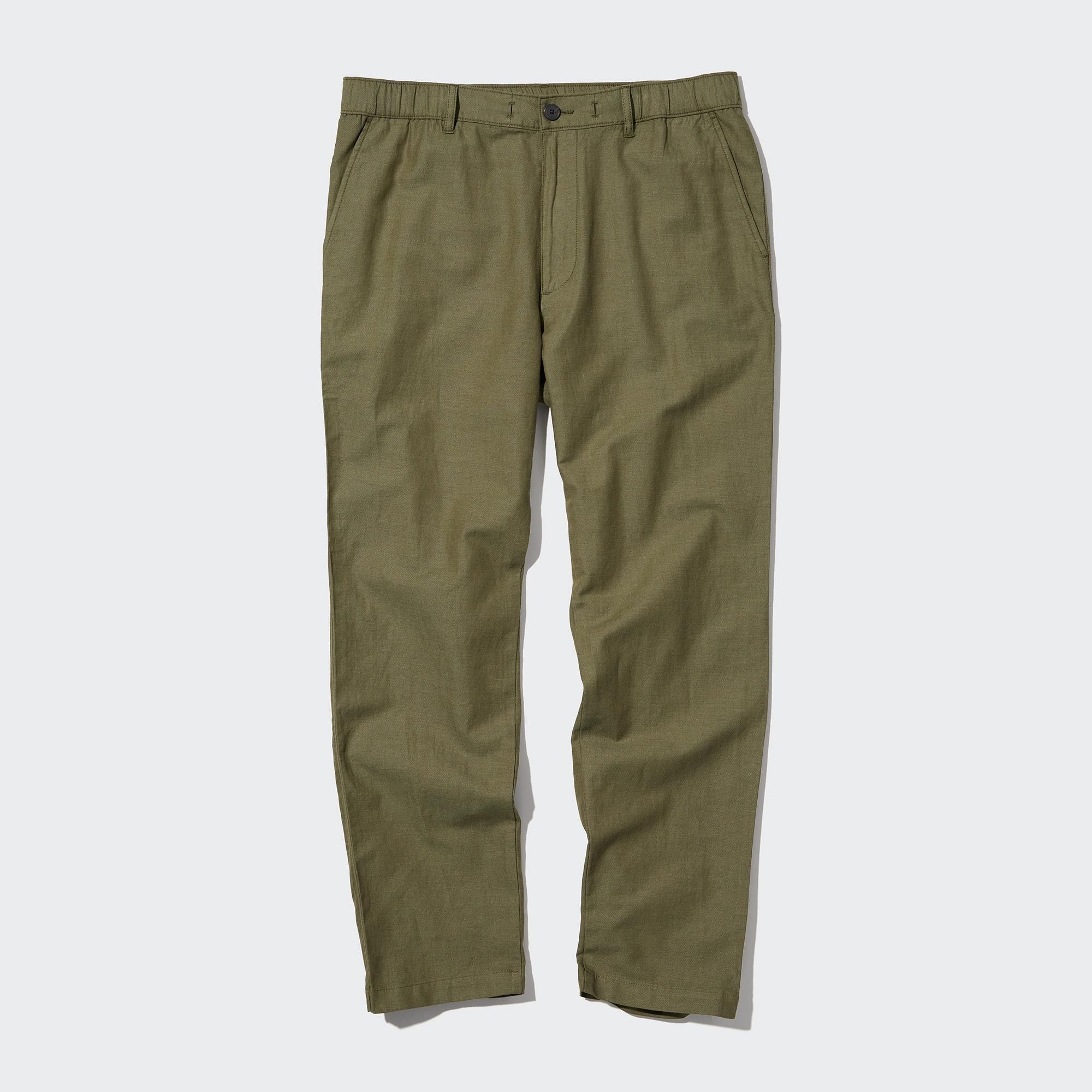 Olive Uniqlo Linen Blend Relaxed Fit Trousers | WMNKF-8546
