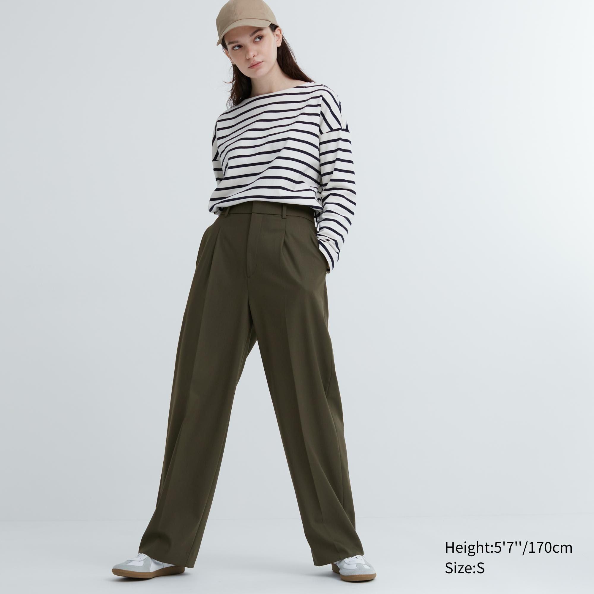 Olive Uniqlo Pleated Wide Leg Trousers | DKCQL-6751