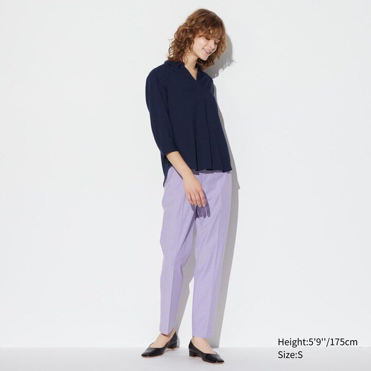 Olive Uniqlo Rayon Skipper Collar 34 Sleeved Blouse | EVQBW-3251