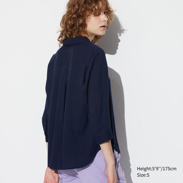 Olive Uniqlo Rayon Skipper Collar 34 Sleeved Blouse | EVQBW-3251