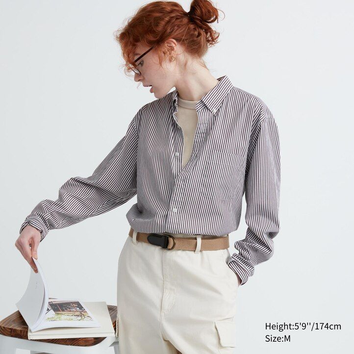 Orange Uniqlo Extra Fine Cotton Broadcloth Regular Fit Striped Shirt Button Down Collar | OUDBI-5638
