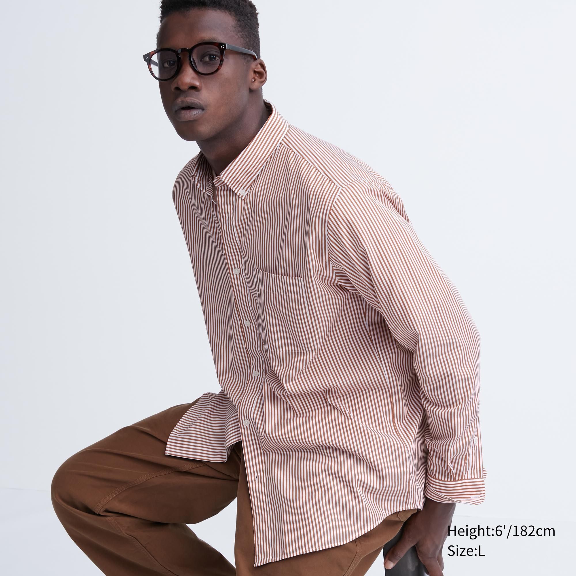 Orange Uniqlo Extra Fine Cotton Broadcloth Regular Fit Striped Shirt Button Down Collar | OUDBI-5638