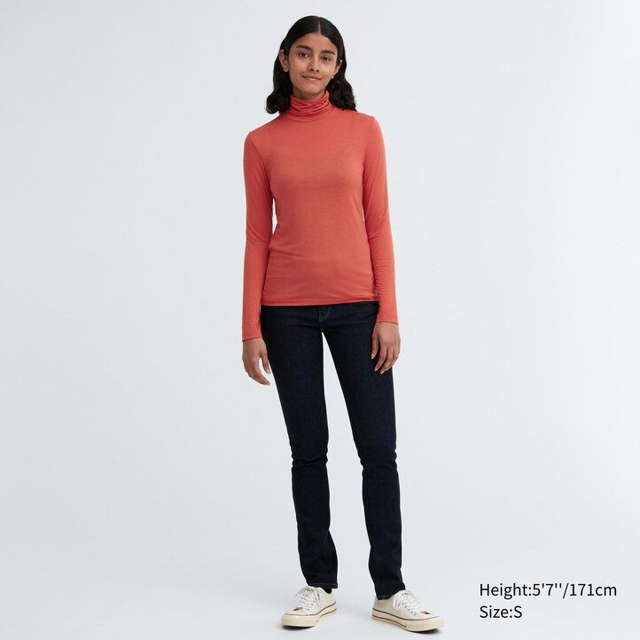 Orange Uniqlo Heattech Ultra Light Turtleneck Long Sleeved Thermal Top | AXKZS-5861