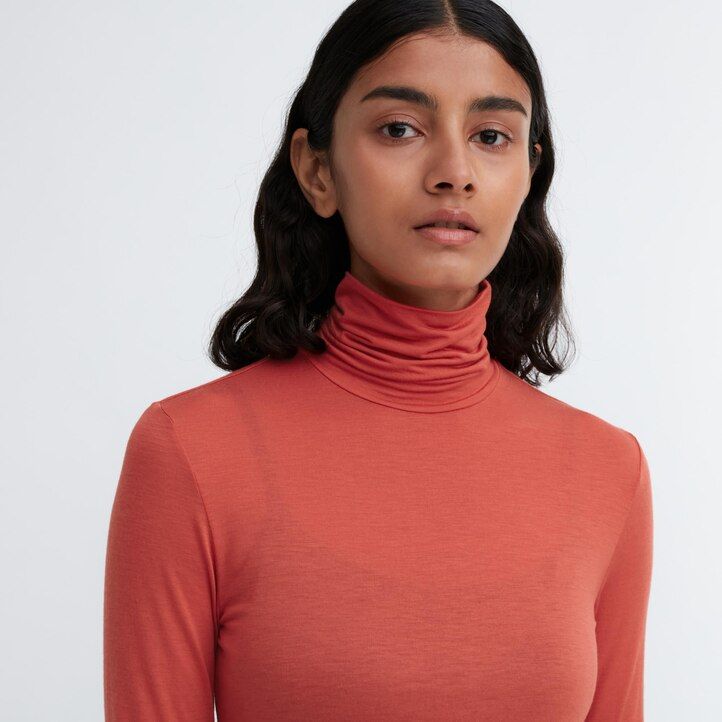 Orange Uniqlo Heattech Ultra Light Turtleneck Long Sleeved Thermal Top | AXKZS-5861