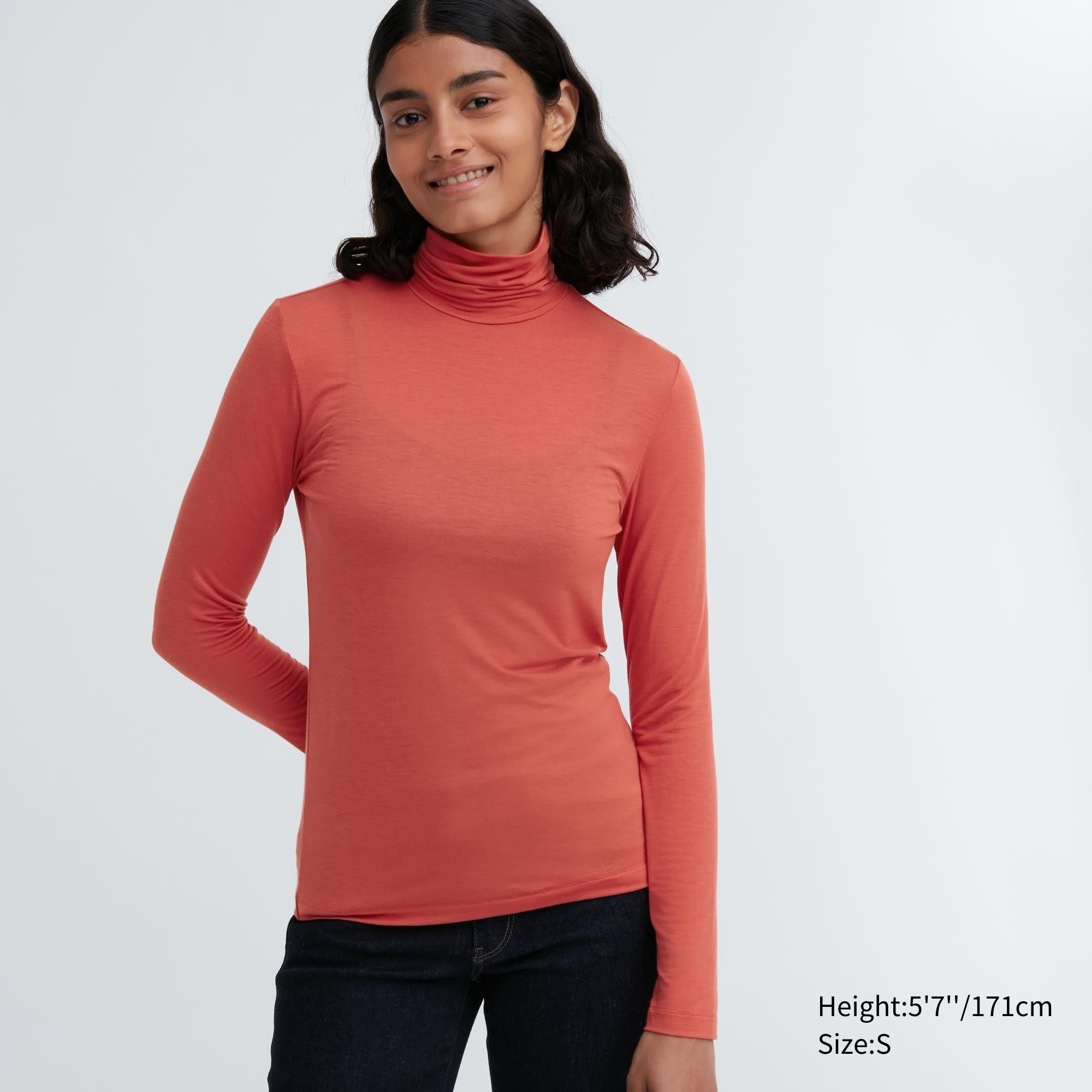 Orange Uniqlo Heattech Ultra Light Turtleneck Long Sleeved Thermal Top | AXKZS-5861