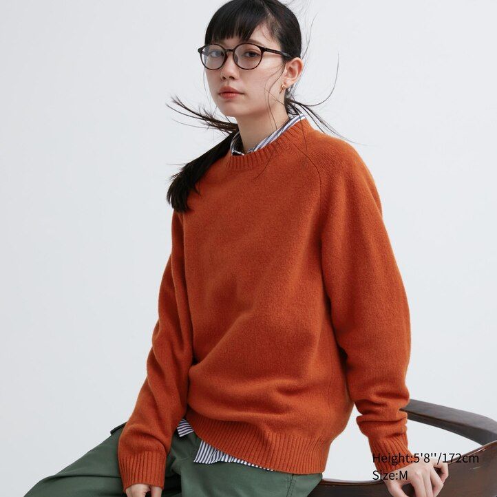 Orange Uniqlo Premium Lambswool Crew Neck Jumper | XYPIE-5692