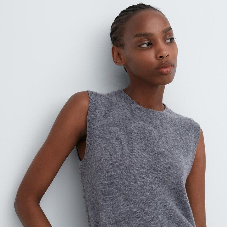 Pink Uniqlo 100pct Cashmere Crew Neck Cropped Sweater Vest | SURMA-7506