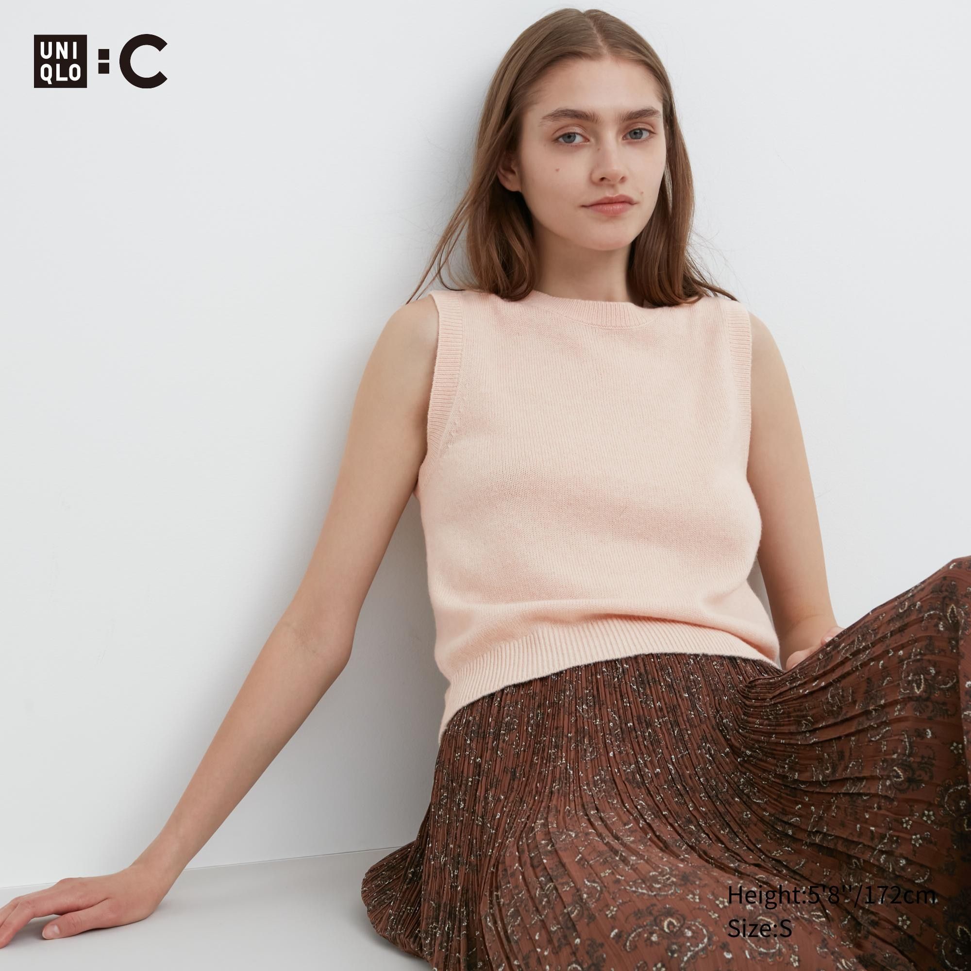 Pink Uniqlo 100pct Cashmere Crew Neck Cropped Sweater Vest | SURMA-7506