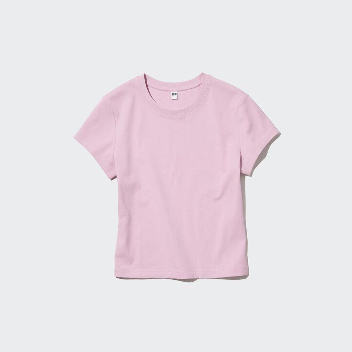 Pink Uniqlo Cropped Fit Short Sleeved T-Shirt | WIJPL-7592