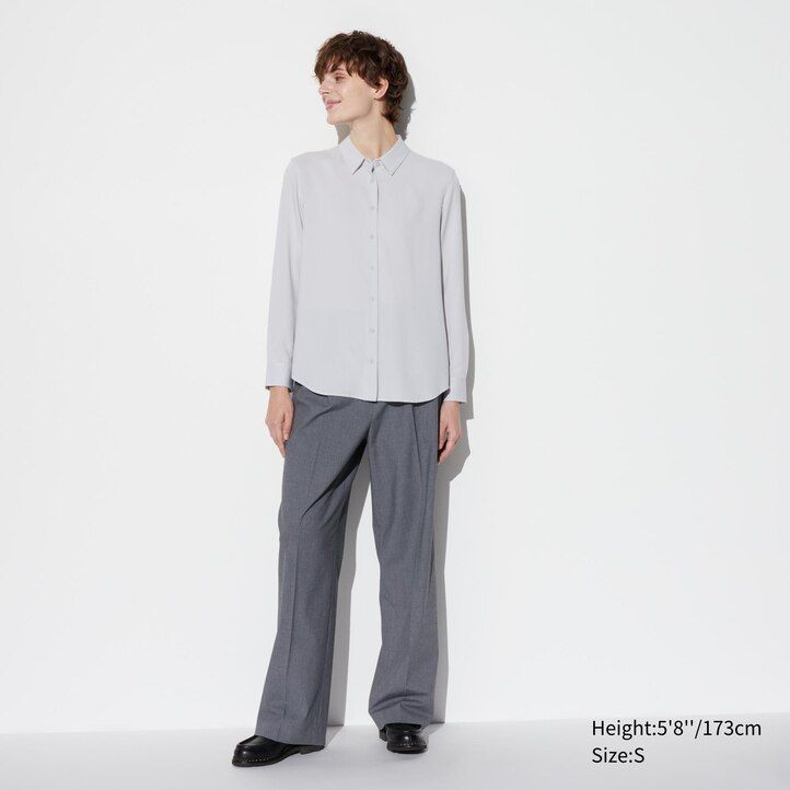 Pink Uniqlo Rayon Long Sleeved Blouse | PHCAJ-6742