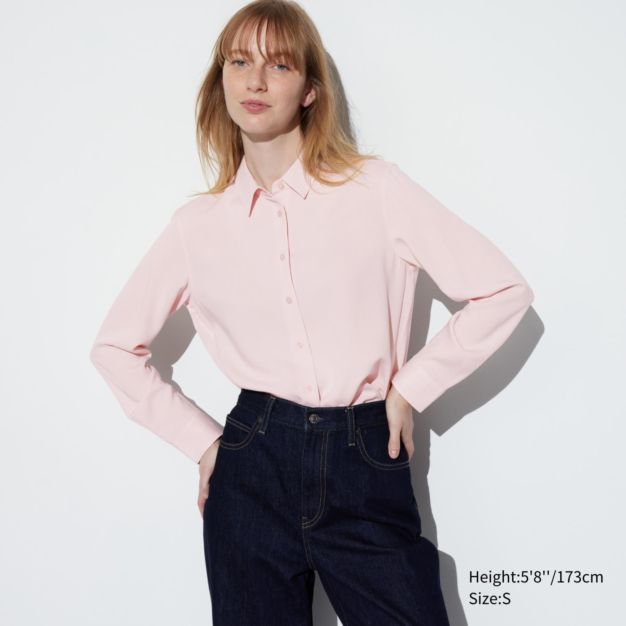 Pink Uniqlo Rayon Long Sleeved Blouse | PHCAJ-6742