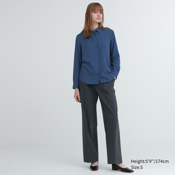 Pink Uniqlo Rayon Long Sleeved Blouse | RTHAX-6214