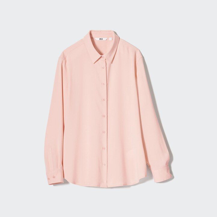 Pink Uniqlo Rayon Long Sleeved Blouse | RTHAX-6214