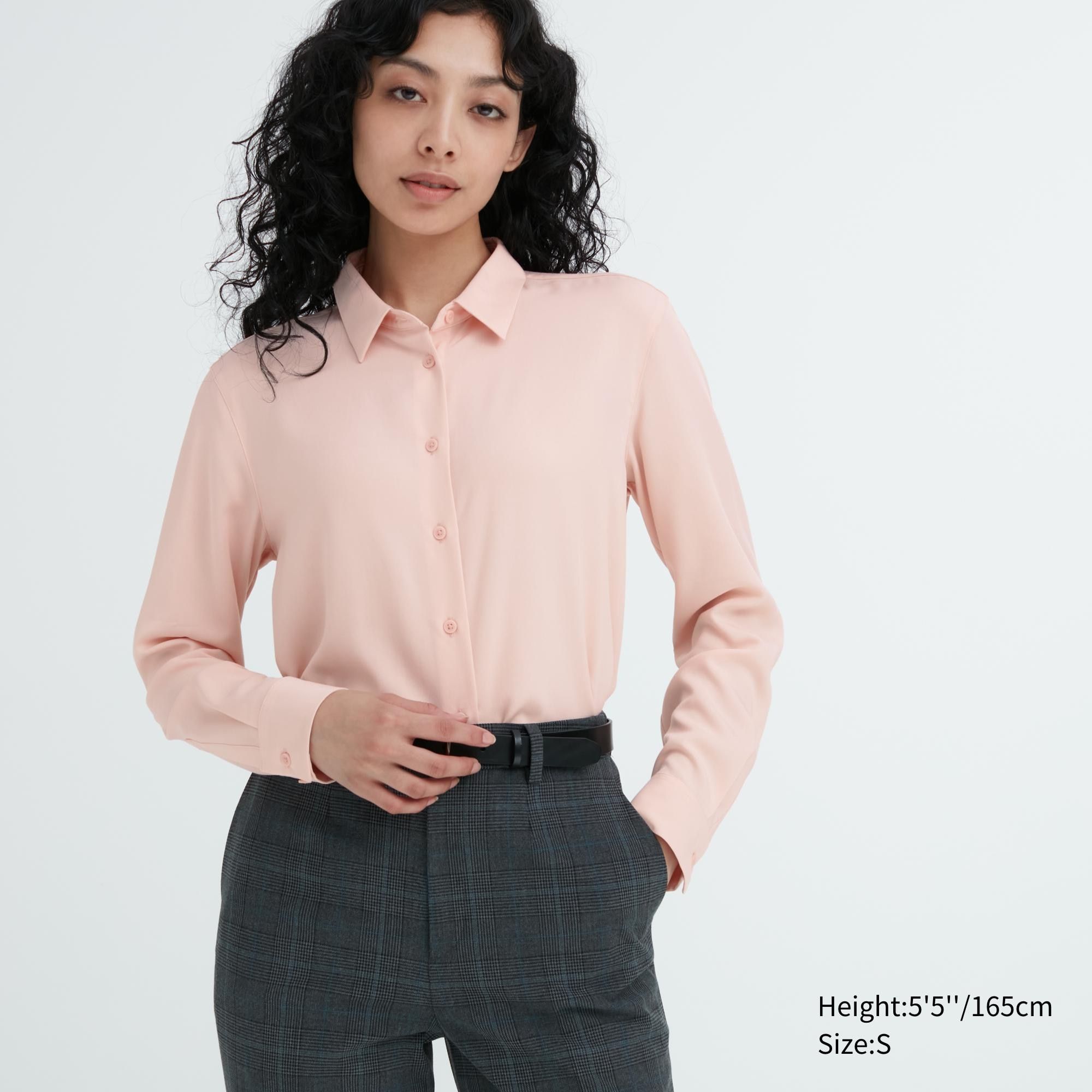 Pink Uniqlo Rayon Long Sleeved Blouse | RTHAX-6214