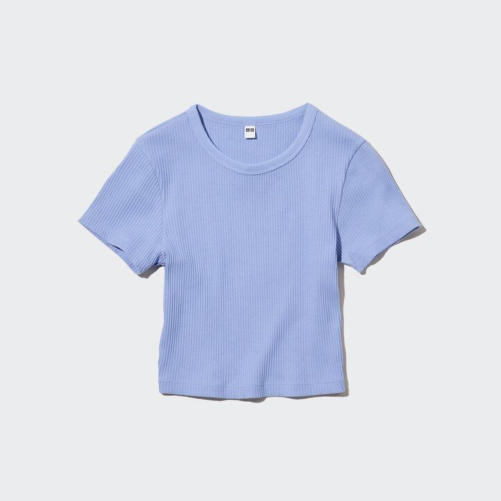 Pink Uniqlo Ribbed Cropped Crew Neck T-Shirt | TREFC-4873