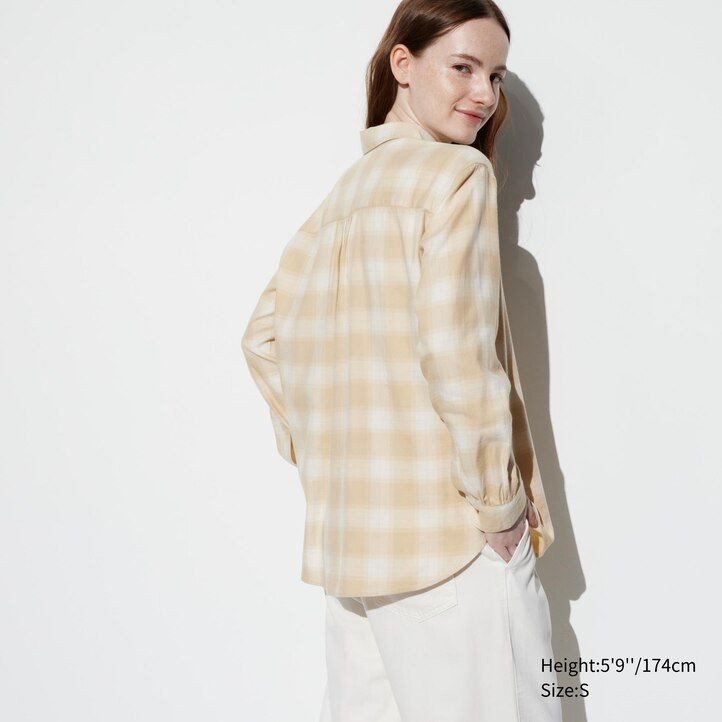 Pink Uniqlo Soft Brushed Checked Long Sleeved Shirt | XBTVA-0451