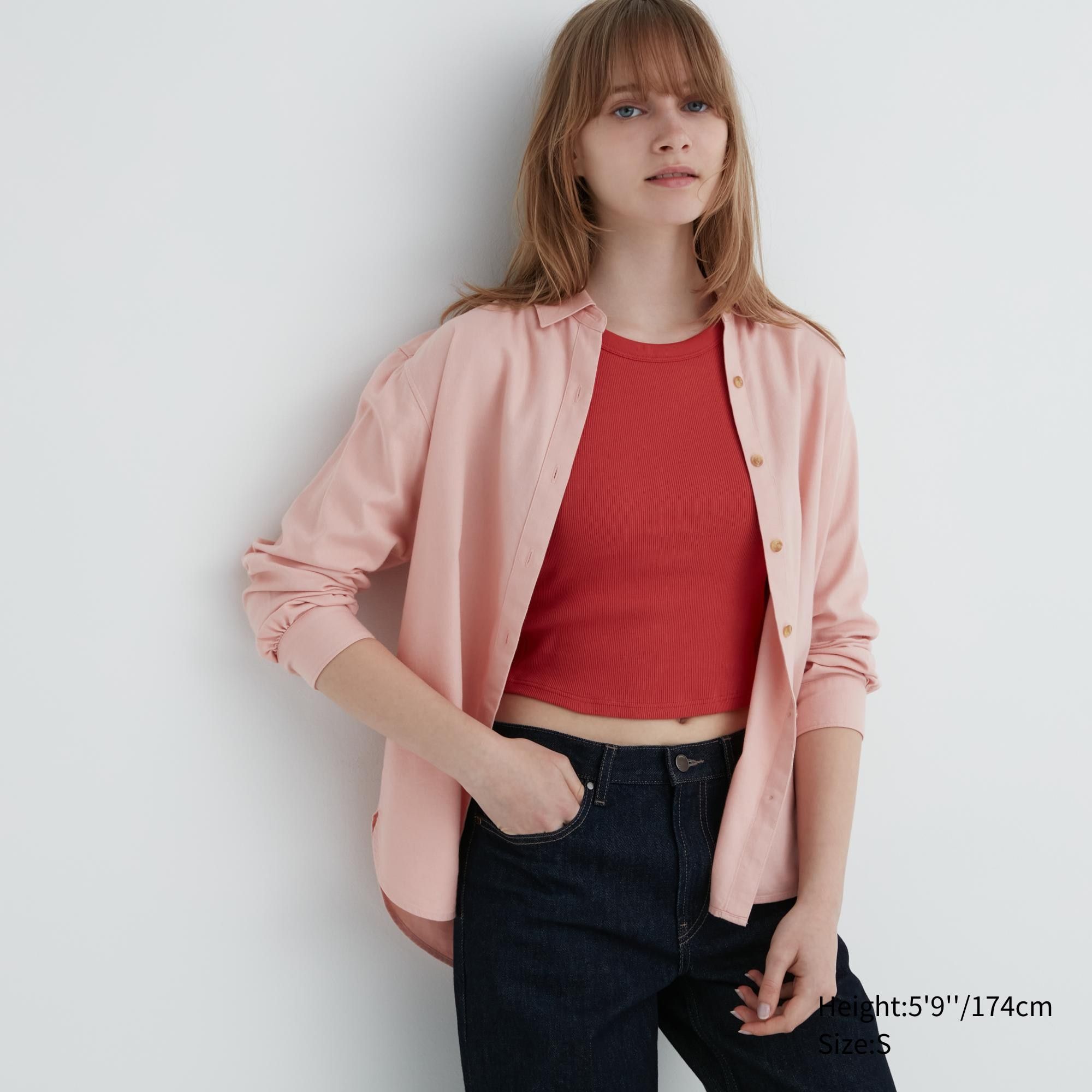 Pink Uniqlo Soft Brushed Long Sleeved Shirt | HQBJV-6741