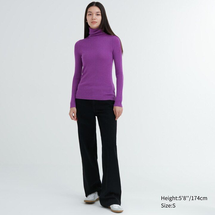 Purple Uniqlo 100pct Extra Fine Merino Ribbed Turtleneck Jumper | JOFKV-6517