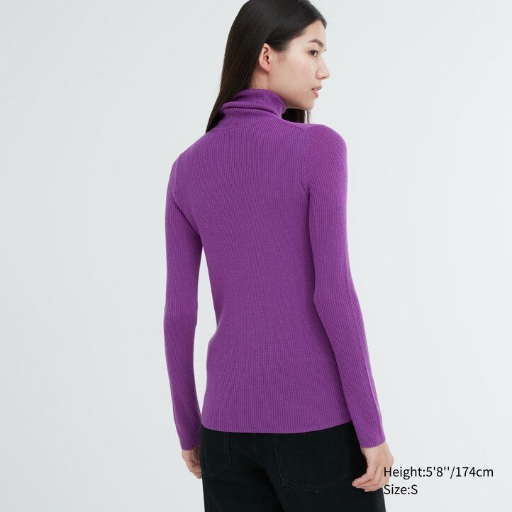 Purple Uniqlo 100pct Extra Fine Merino Ribbed Turtleneck Jumper | JOFKV-6517